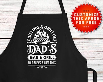 Dads BBQ Apron, Bar and Grill, Chilling & Grilling, Grill Apron, Funny Grilling Apron, Dad Apron, Grill Dad Barbeque Gift, Father's Day Gift