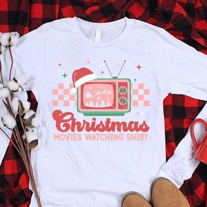 Christmas Movies Watching Sweatshirt, Cute Christmas T-Shirt, Holiday Apparel, Comfort Colors, Xmas Gift Idea for Her, Funny Xmas Gift