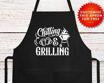 Chilling Grilling BBQ Apron, Father's Day Gift, Grill Apron, Grill Dad Gift for Husband, Gift for Dad, Apron For Men, Barbeque Apron