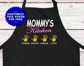 Customized Kitchen Apron, Moms Kitchen With Kids Names, Gift for Grandma, Gift for Mom, Christmas Gift, Wife Apron, Mother's Day, Xmas Apron