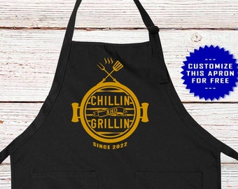 Chillin And Grillin BBQ Apron, Personalized Apron, Custom Year, Birthday Apron, Gift for Husband, Gift for Dad, BBQ Grill Apron, Fathers Day