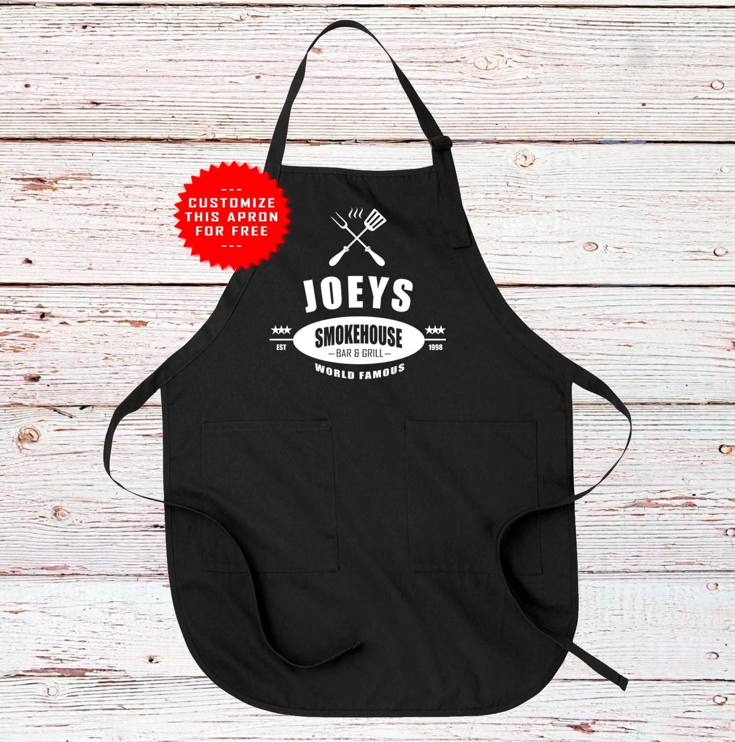 Personalized BBQ Apron, Smokehouse Bar Grill, Gift for Dad, Dad