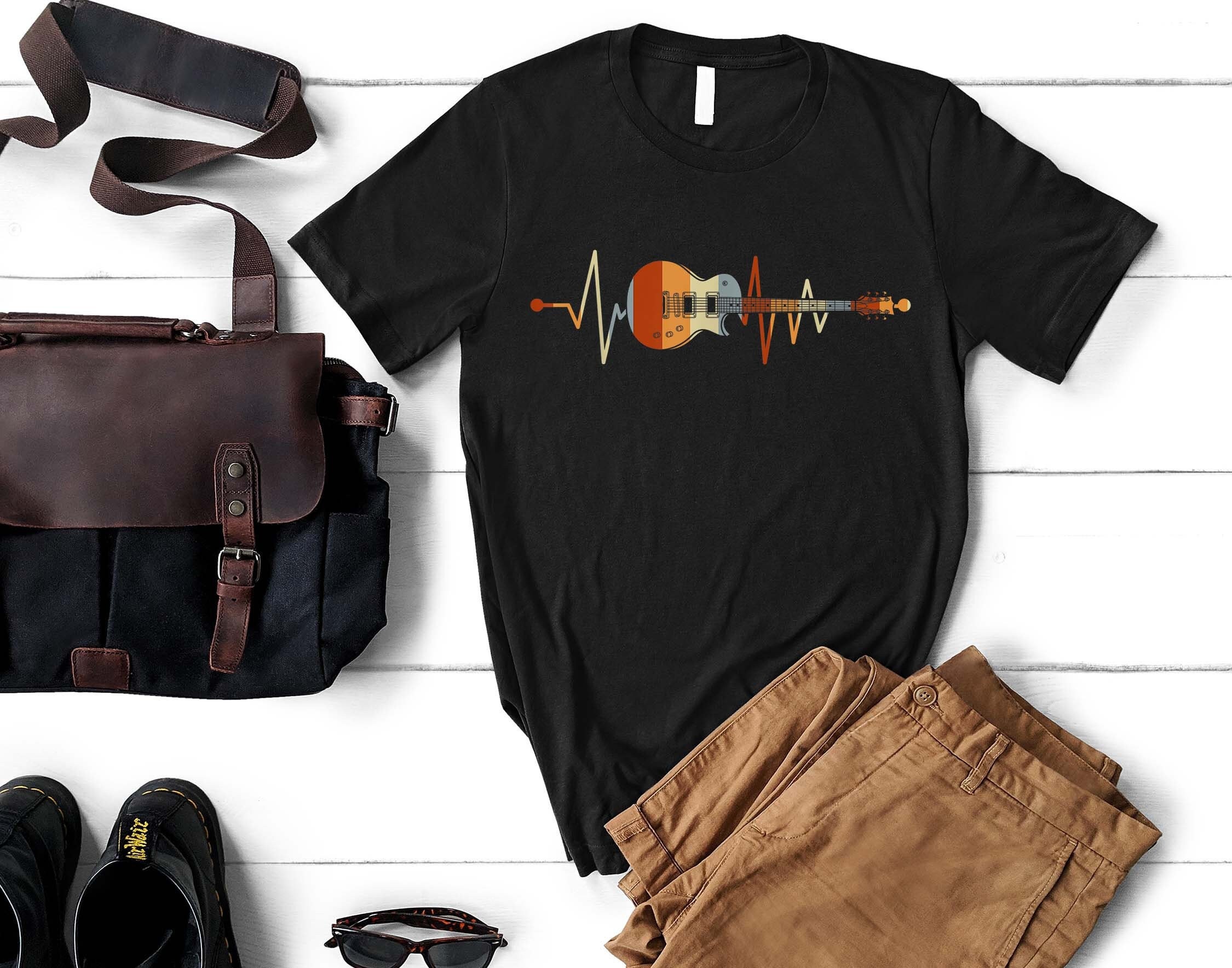 Retro Guitar Shirt, Heartbeat Line Tee, Guitar Lover, Gift for Guitarist, Rock Band Shirt, Guitar Player, Electric Guitar, Christmas Gift