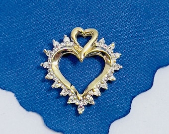 Beautiful 10K Solid Yellow Gold Diamond Heart Charm Pendant Free Shipping