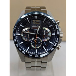Seiko 8T63-00J0 Chronograph Quartz Tachymeter Mens Stainless Steel 