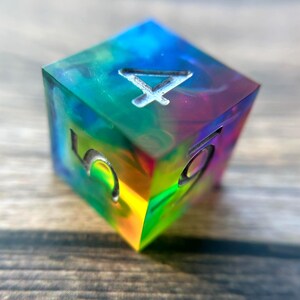 Single Large D6: Vivid Rainbow Flame 18mm | Sharp Edge Handmade Dice