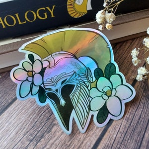 Holo Sticker: Athena's Helm 3-Inch Vinyl Holographic Sticker | Greek Mythology Goddess of Wisdom Floral Art