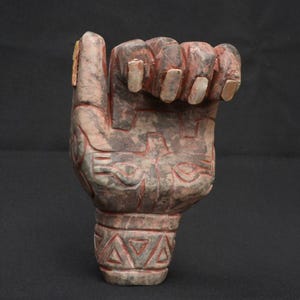 Moche Ritual Hand Sculpture With Pre-columbian Mother-of-pearl Inlays