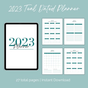 2023 Printable Teal Dated Monthly Digital Planner Sunday Start