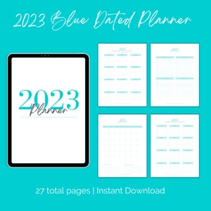 2023 Light Blue Dated Monthly Printable (or Digital) Planner with Sunday Start Date