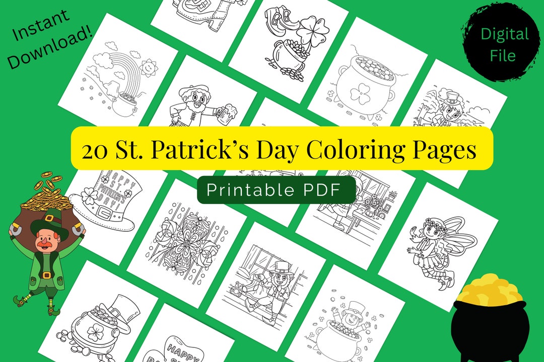 20 Page Printable St. Patrick's Day Coloring PDF Digital File Instant ...