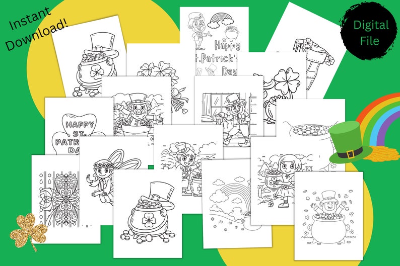 20 Page Printable St. Patrick's Day Coloring PDF Digital File Instant ...