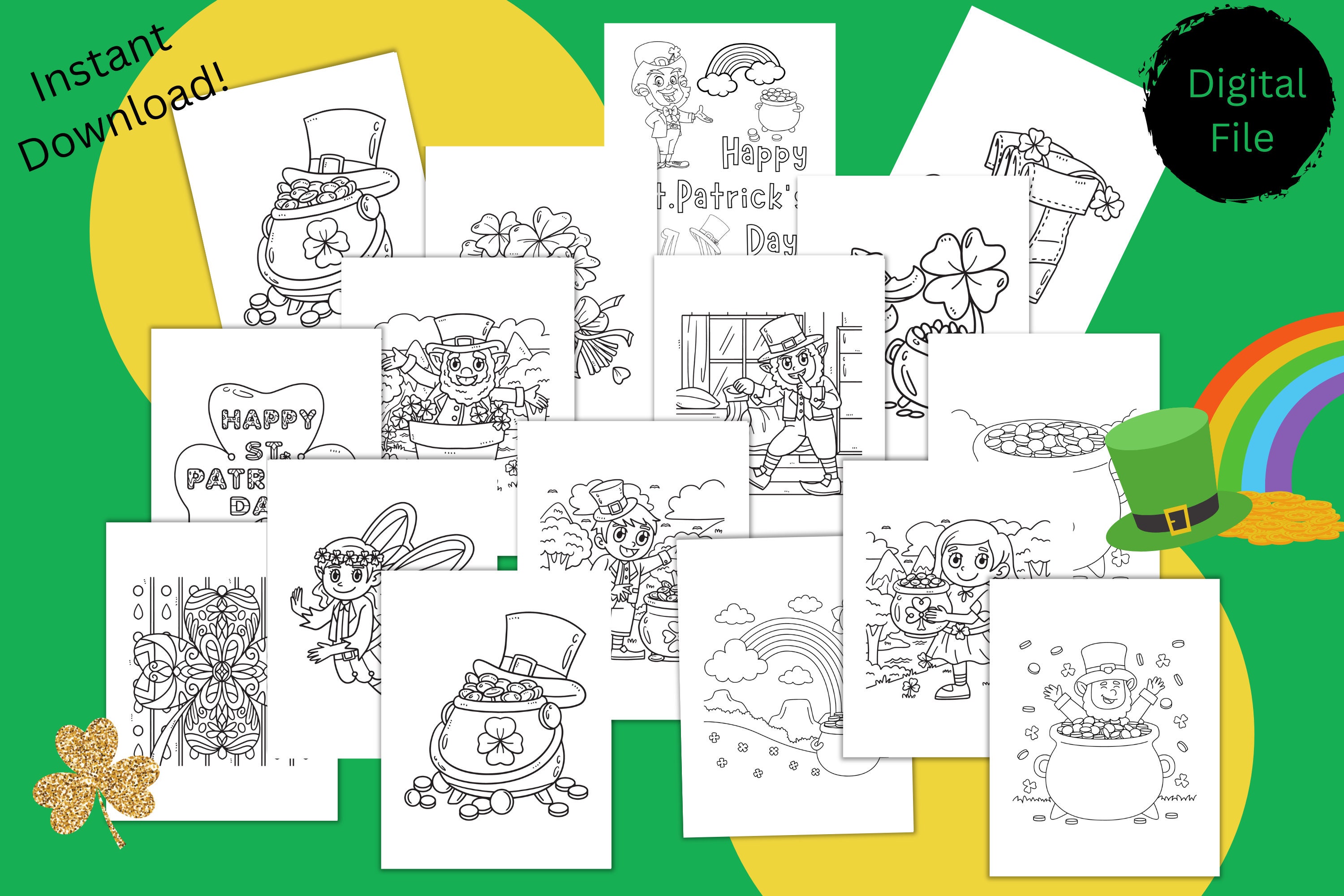 20 Page Printable St. Patrick's Day Coloring PDF Digital File Instant ...