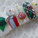 Holly Jolly Xmas - Handmade Glue On Nails | Korean Nails | Japanese Nails | False Nails | Fake Nails | Gel Nails | 3D Nail Art