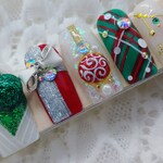 Holly Jolly Xmas - Handmade Glue On Nails | Korean Nails | Japanese Nails | False Nails | Fake Nails | Gel Nails | 3D Nail Art