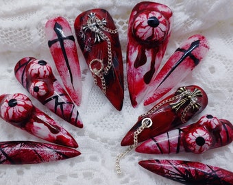 Hellsong - Colla fatta a mano sulle unghie / Unghie coreane / Unghie giapponesi / Unghie finte / Unghie finte / Unghie in gel / 3D Nail Art / Halloween