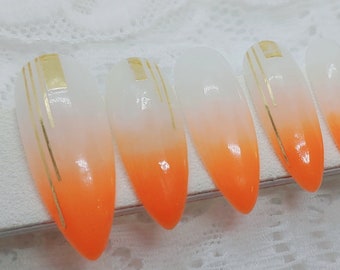 Golden Sunset - Handmade Glue On Nails | Korean Nails | Japanese Nails | False Nails | Fake Nails | Gel Nails | 3D Nail Art