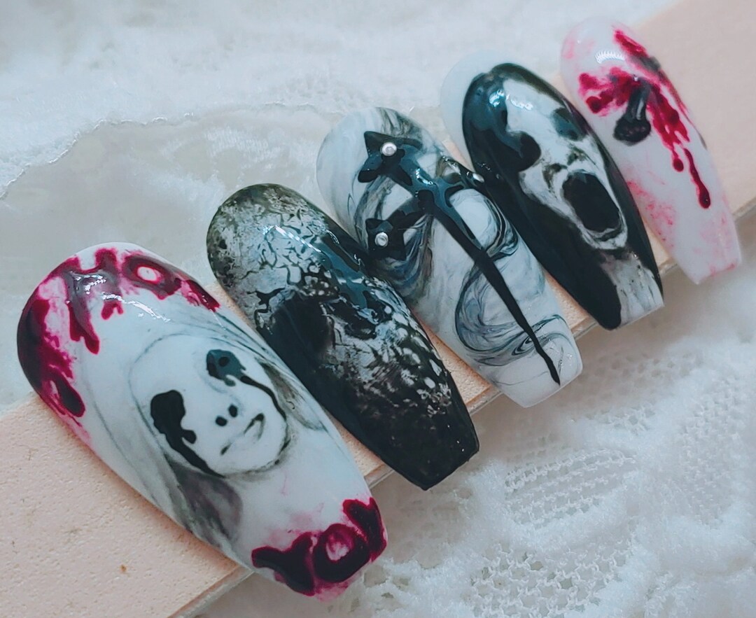Halloween Horror Handmade Glue on Nails Korean Nails Japanese Nails