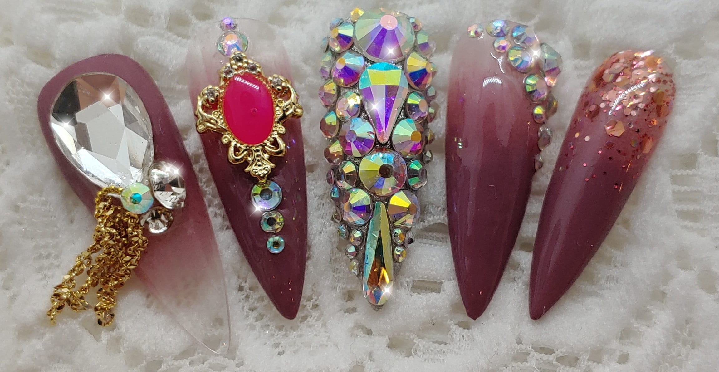 Bejeweled Handmade Glue On Nails Korean Nails Japanese | Etsy