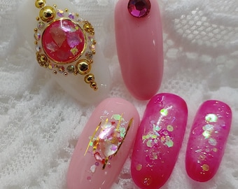 Magical Girl - Handmade Glue On Nails | Korean Nails | Japanese Nails | False Nails | Fake Nails | Gel Nails | 3D Nail Art