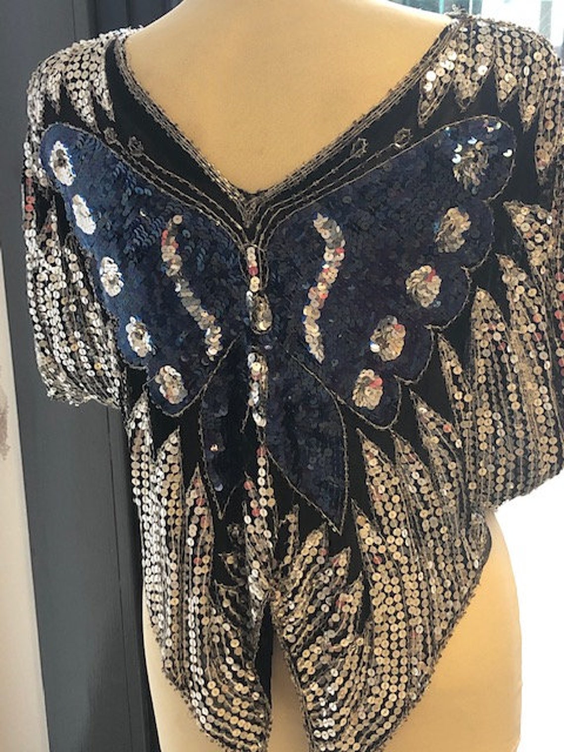 Vintage Classic 80's Sequin Butterfly top Etsy