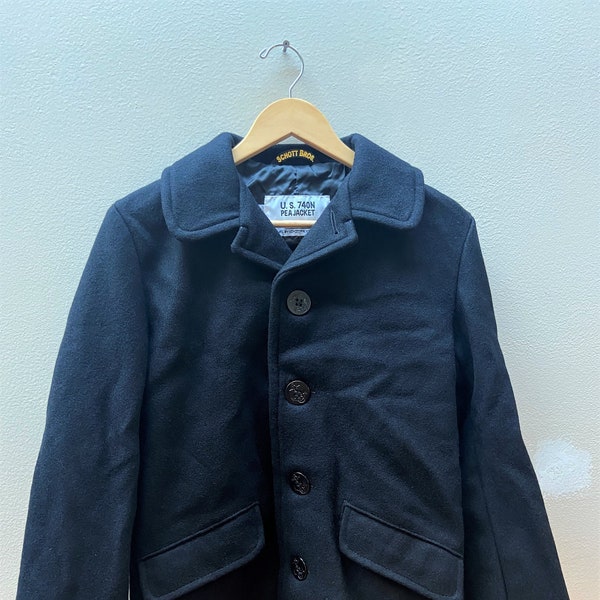 Schott Classic Melton Wool Navy Pea Coat