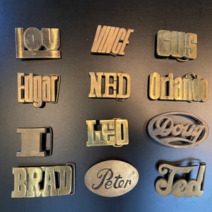 1970&#39;s Vintage Brass Name Belt Buckles