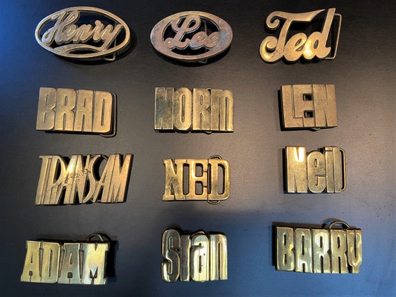 1970 s Vintage Brass Name Belt Buckles