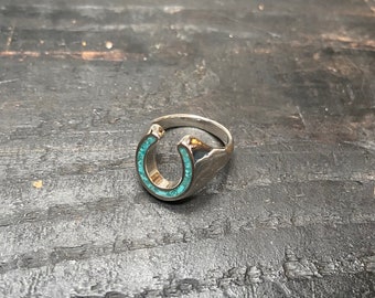 Reserved!! CALIFOLKS Silver Turquoise inlay Horse shoe ring