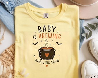 Baby Is Brewing Shirt, Halloween Pregnancy Announcement Tee, Expecting Mom Fall T Shirt, Spooky Baby Reveal, Comfort Colors Tee