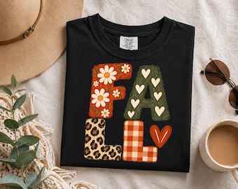 Comfort Colors Fall Initial Shirt, Autumn Monogram Tee, Floral Letter T-Shirt, Cute Gingham & Leopard Print Fall Top
