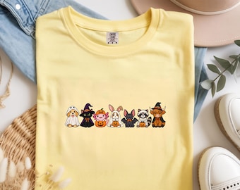 Comfort Colors Halloween dieren T-shirt, schattig griezelig dieren T-shirt, kawaii Halloween T-shirt, pompoenkostuum shirt, herfstcadeau