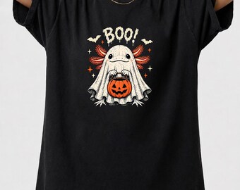 Comfort Colors Halloween Axolotl Shirt, Boo Ghost Axolotl Tee, Leuk Spooky Pumpkin Shirt, Herfst Halloween Cadeau, Axolotl T-shirt