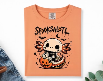Spooksalotl Comfort Colors Shirt, Skeleton Axolotl Pumpkin Tee, Funny Axolotl Pun Halloween T-Shirt, Cute Axolotl Lover Gift Shirt