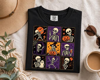 Comfort Colors Halloween skelet T-shirt, vintage skelet graphic shirt, griezelig shirt, leuk Halloween Comfort Colors shirt, unisex herfstshirt
