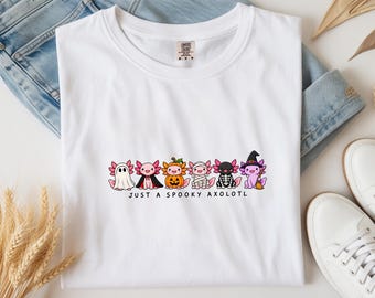 Comfort Colors schattig Halloween axolotl shirt, griezelig axolotl T-shirt, kawaii herfstshirt, Halloween cadeau voor dierenliefhebbers