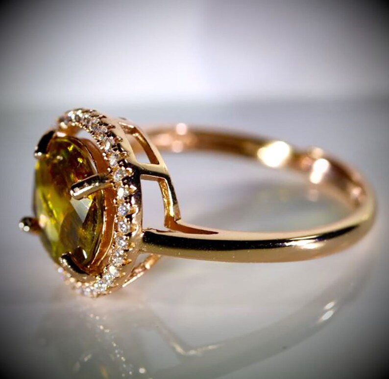 Natural Untreated Sphene Ring Round Shaped Sphene 2.30ct Rose Gold Finish Solid 925 Sterling Silver Ring VVS Clarity, Ring Size 8