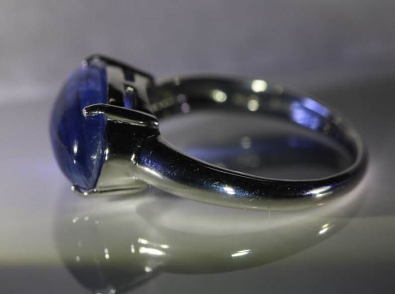 Kyanite Ring Kyanite 7.10ct Platinum Finish Solid 925 Sterling Silver Solitaire Ring Oval Cabochon, Natural Untreated Ring Size 6.75