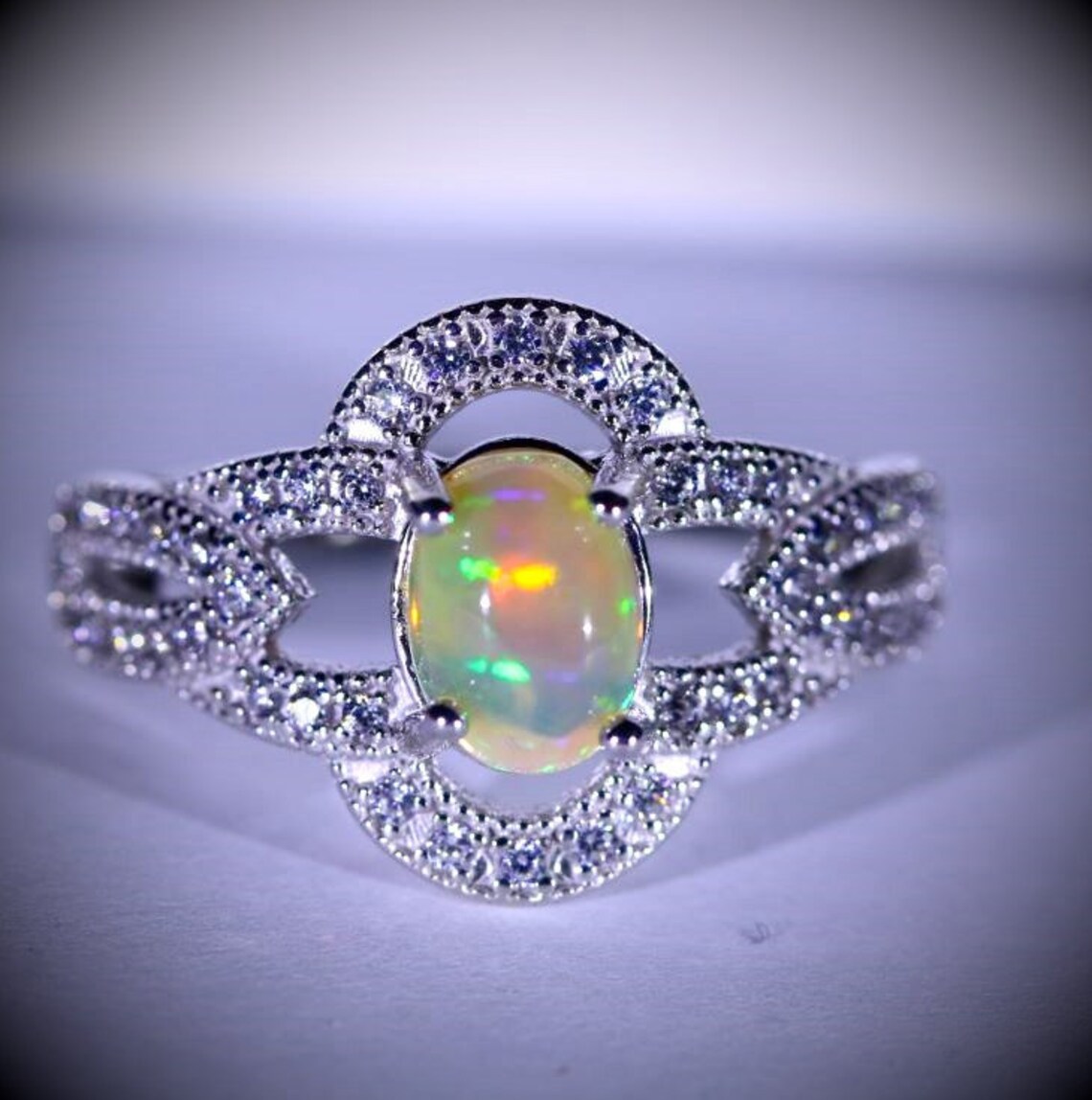Precious Opal Ring Precious Opal 1.40ct Platinum Finish Solid | Etsy
