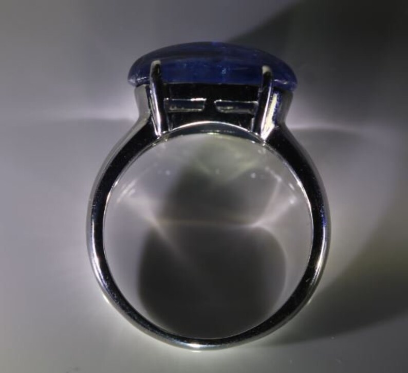 Kyanite Ring Kyanite 7.10ct Platinum Finish Solid 925 Sterling Silver Solitaire Ring Oval Cabochon, Natural Untreated Ring Size 6.75