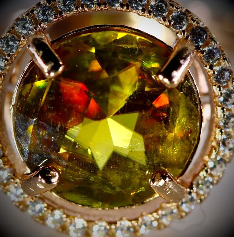 Natural Untreated Sphene Ring Round Shaped Sphene 2.30ct Rose Gold Finish Solid 925 Sterling Silver Ring VVS Clarity, Ring Size 8