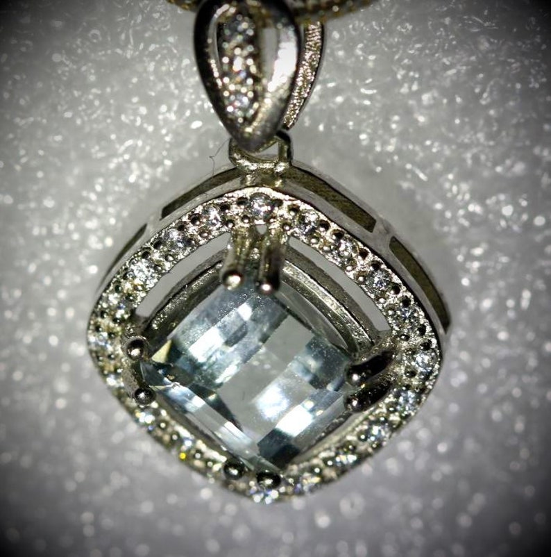 Untreated Oct Shape Aquamarine Pendant Aquamarine 1.50ct White Gold Finish Solid 925 Sterling Silver Pendant March Birthstone, Natural