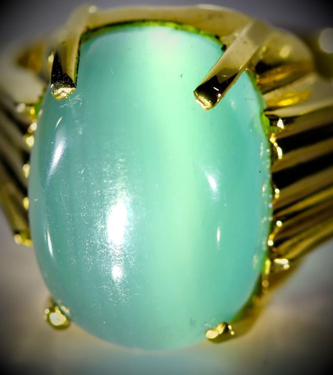 Green Calcite Gold Ring Cats Eye Green Calcite Solid 18K Etsy