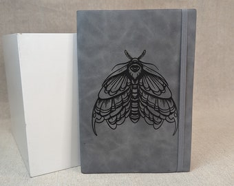 Hawk Eye Moth Journal - mottled grey thick leatherette cover, A5 size, lined