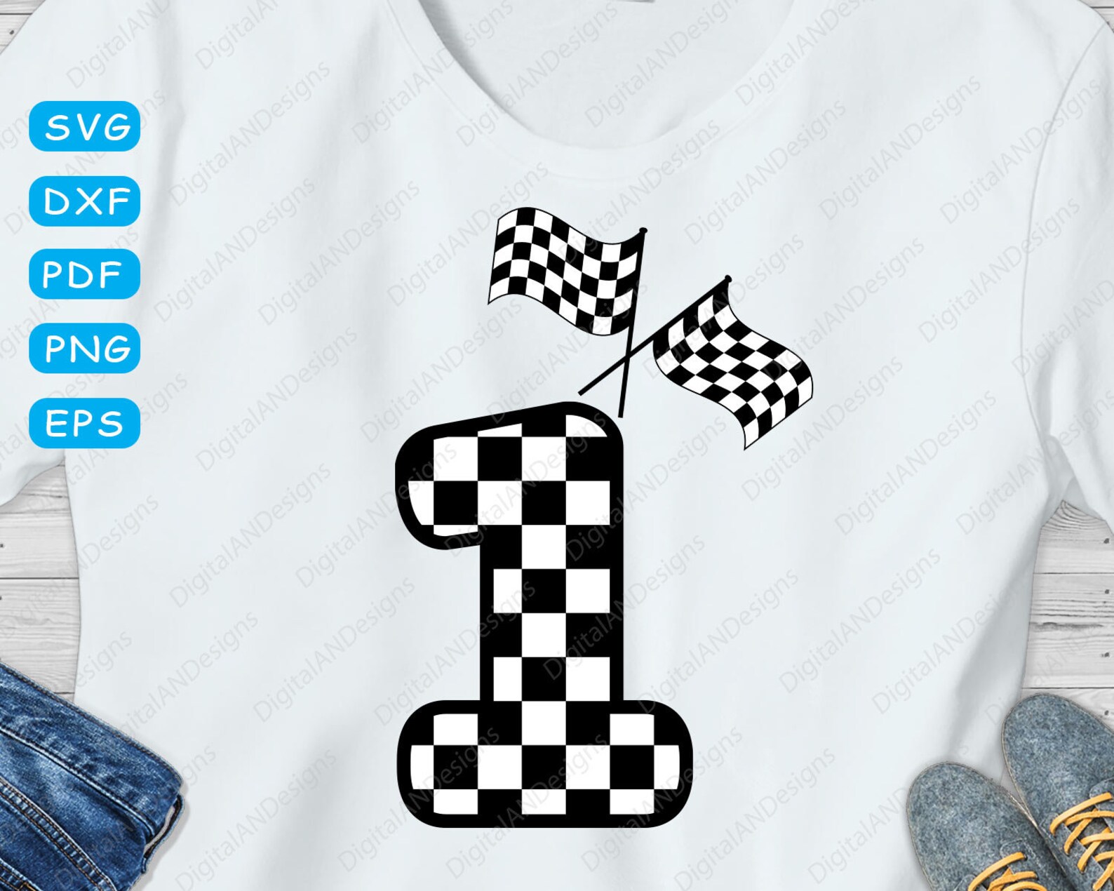 Checkered Numbers and Flag SVG, Racing Checkered Birthday Vector