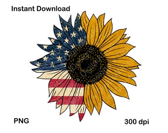 Amerikaanse vlag zonnebloem, png, patriottisch sublimatieontwerp (digitale download)