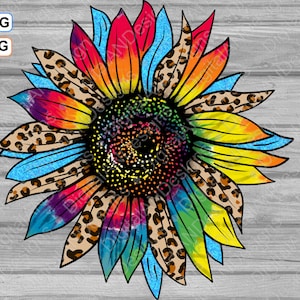 Tie Dye Sunflower Sublimation Design Colorful Leopard Sunflower Summer Sunshine Png Sublimate for Tshirt - Digital Download