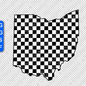 Ohio state flag svg, Ohio shaped checkered flag digital cutting file png dxf eps for cricut design space, silhouette
