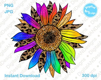Tie dye Leopard Sunflower Sublimation Diseña coloridos sunflower verano sol Png descarga digital