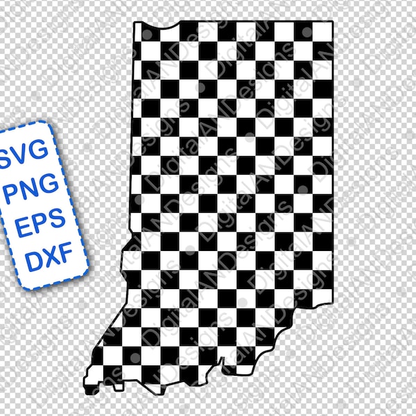 Indiana state shaped checkered flag SVG instant download cutting file svg png dxf eps for cricut design space, silhouette vinyl decals diy